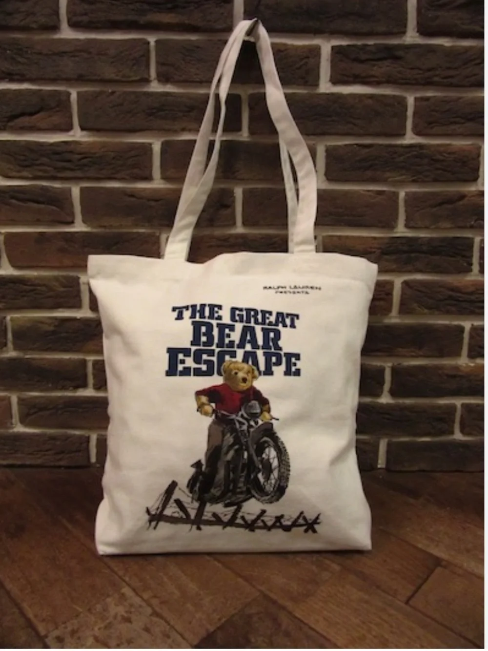 NWT Rare Ralph Lauren Canvas Tote Bag Polo Bear Motorcycle Graphic Movie Cover